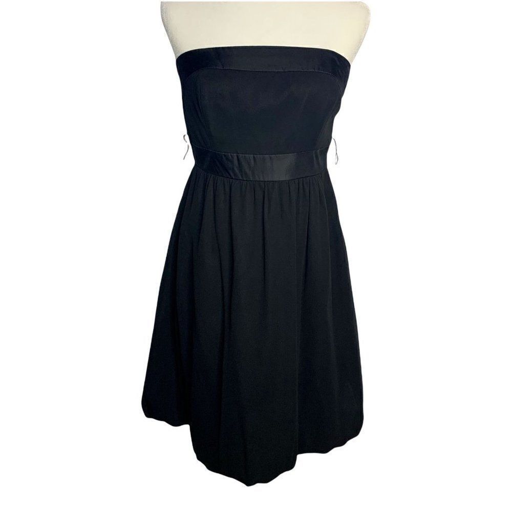 White House Black Market Strapless Mini Dress 6 Black Silk Bubble Hem Lined Zip